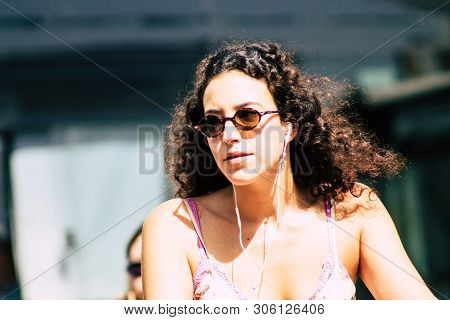 Tel Aviv Israel June 7, 2019 View Of Unknown Israeli Girl Walking At The Carmel Marquet In Tel Aviv 