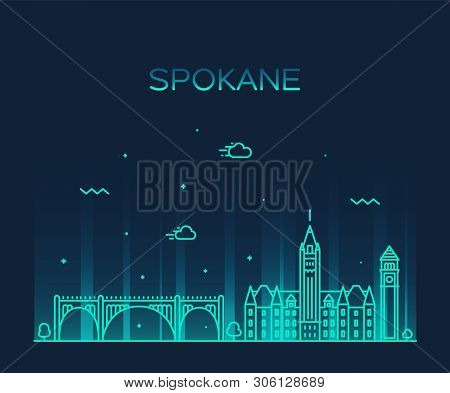 Spokane Skyline Washington Usa Vector Linear Style
