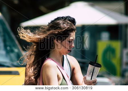 Tel Aviv Israel June 7, 2019 View Of Unknown Israeli Girl Walking At The Carmel Marquet In Tel Aviv 