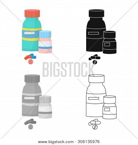 Vector Design Of Bottle  And Pill  Icon. Collection Of Bottle  And Medical Stock Symbol For Web.
