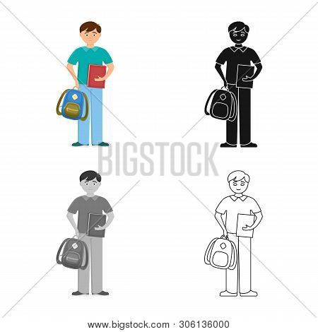 Vector Design Of Boy And Baby  Logo. Set Of Boy And Backpack Vector Icon For Stock.