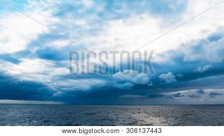 River And Cloudy Sky, Nature Background, Summer Time