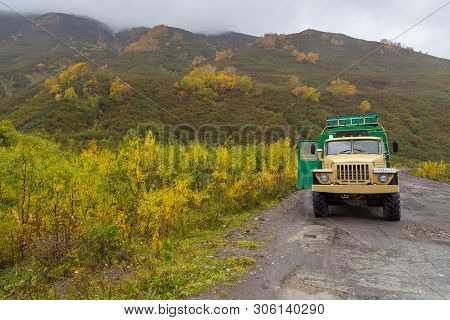 Esso, Kamchatka Peninsula, Russia- 04 October 2014: Russian Off-road Extreme Expedition Truck On The