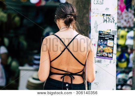 Tel Aviv Israel June 7, 2019 View Of Unknown Israeli Girl Walking At The Carmel Marquet In Tel Aviv 