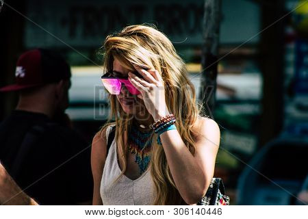 Tel Aviv Israel June 7, 2019 View Of Unknown Israeli Girl Walking At The Carmel Marquet In Tel Aviv 
