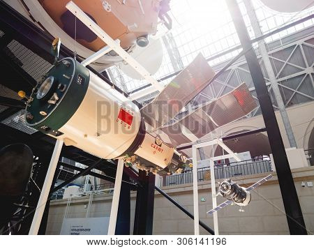 Moscow, Russia - June 08, 2019. Model Of Salyut Orbital Station. Pavilion Space And Transport. Exhib