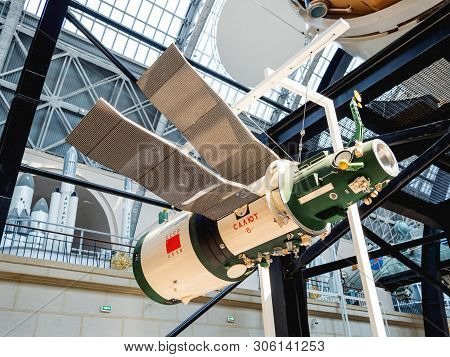 Moscow, Russia - June 08, 2019. Model Of Salyut Orbital Station. Pavilion Space And Transport. Exhib