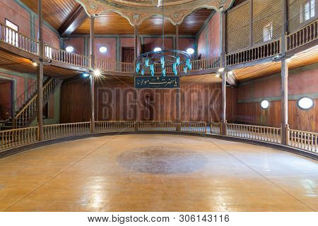 Cairo, Egypt- April 1 2018: Whirling Dervishes Ceremony Hall At The Mevlevi Tekke, An Old Abandoned 