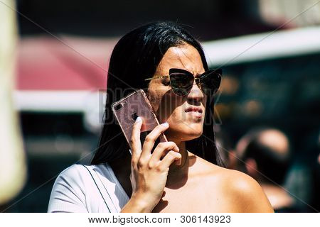 Tel Aviv Israel June 7, 2019 View Of Unknown Israeli Girl Walking At The Carmel Marquet In Tel Aviv 