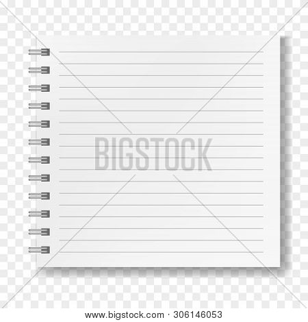 Blank White Realistic Vector Square Lined Notebook With Shadow, Mockup. Notepad With Opened Ruled Pa