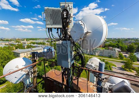 Metal Construction For Telecommunication Data Equipment  Or Mast With Microwave, Radio Panel Antenna