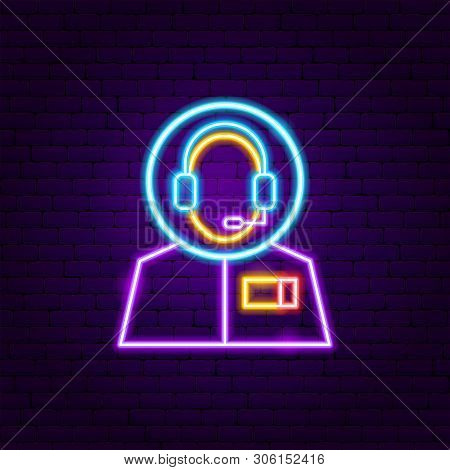 Cosmonaut Neon Label. Vector Illustration Of Space Promotion.