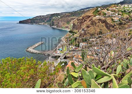 View Of The Marina And The Shoreline In The City Of Ponto Do Sol On Madeira, Portugal.
