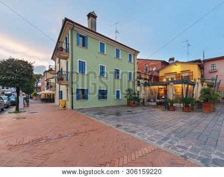 Colorfull Houses In The Centre Of Caorle, Italy In The Evening
