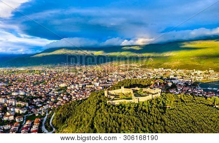 Aerial View Of Samuels Fortress At Ohrid In North Macedonia