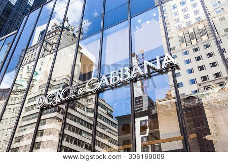 New York, Usa - 15 May, 2019: Dolce And Gabbana Store In New York. Is A Luxury Industry Fashion Hous