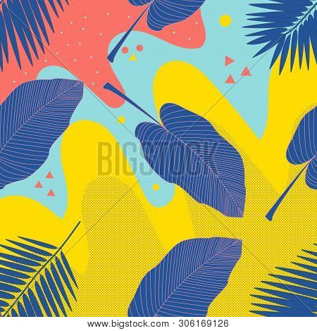 Jungle Foliage Illustration. Colorful Tropical Print. Floral Vintage Seamless Pattern. Summer Tropic