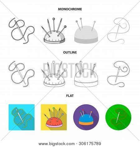 Vector Illustration Of Pin And Sewing Icon. Set Of Pin And Sketch Stock Vector Illustration.