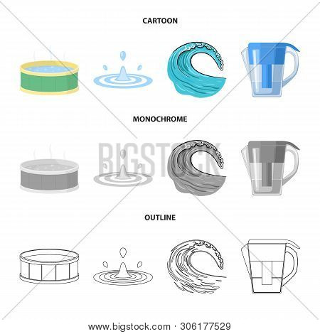 Vector Illustration Of Water And Drop Symbol. Set Of Water And Splash Vector Icon For Stock.
