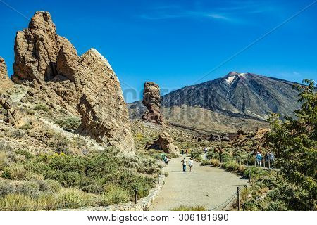 Most Recognizable View Of Mount Teide On Tenerife. Beautiful Landscape In The National Park On Tener