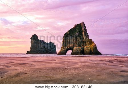 The Beautiful Rock Formats Off The Coast At Wharariki Beach