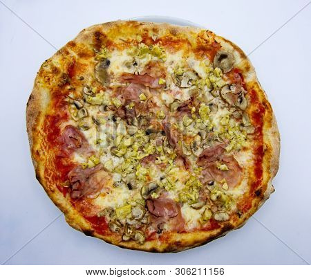 Pizza Capricciosa, Pizza Alla Capricciosa, Traditional Italian Food On White Background