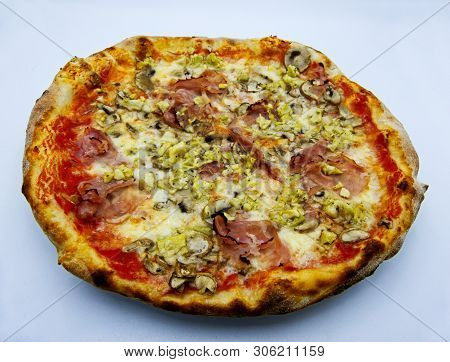Pizza Capricciosa, Pizza Alla Capricciosa, Traditional Italian Food On White Background