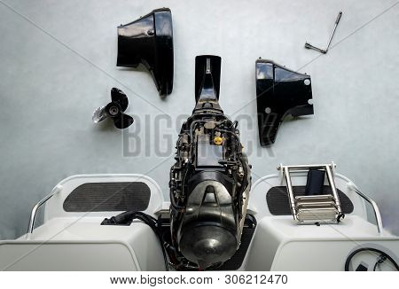 Repairing Engines On Aluminum Boats , The Technician Is Removing The Boat Parts To Make The Paint