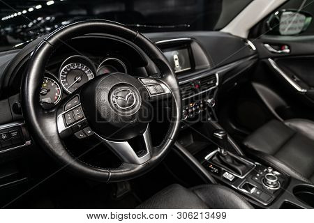 Novosibirsk, Russia - June 11, 2019:  Mazda Cx-5, Close-up Of The Dashboard, Speedometer, Tachometer