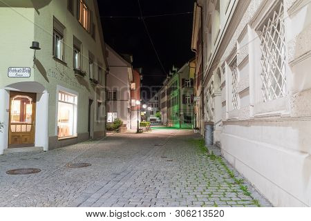 Bregenz, Austria - May 31, 2019: Small Street In Bregenz At Night.