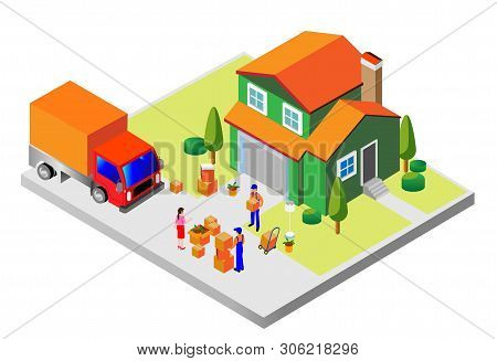 Set Of Isometric Logistics Delivery Icons With People And Images Of Transportation Vehicles And Stoc