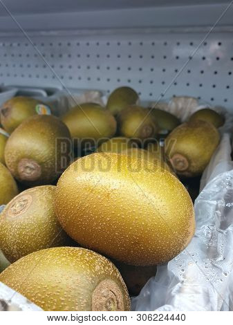 Selective Focus Of Zespri Gold Kiwi On Shelf For Sale In The Supermarket, Ready To Eat Or Making Dri