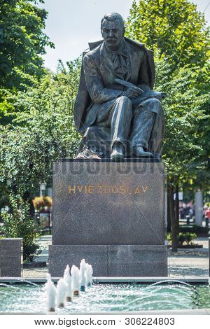 Bratislava, Slovakia. 04 August 2015. Hviezdoslav Sculpture At Hviezdoslav Square. Pavol Orszagh Hvi