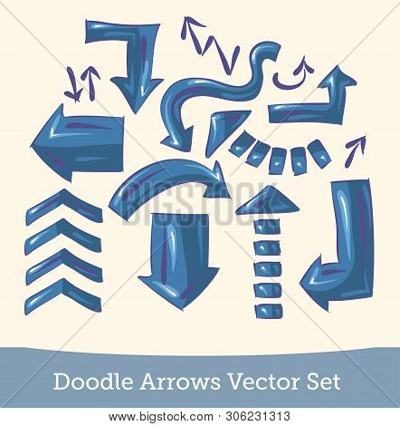 Doodle Arrow Set Isolated On White Background. Vector