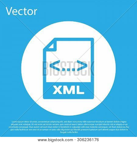 Blue Xml File Document Icon. Download Xml Button Icon Isolated On Blue Background. Xml File Symbol. 