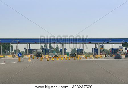 Pisa , Italy - June 10, 2019: The Pisa Centro Tollbooth, Which Connects Tuscany To Galileo Galilei I