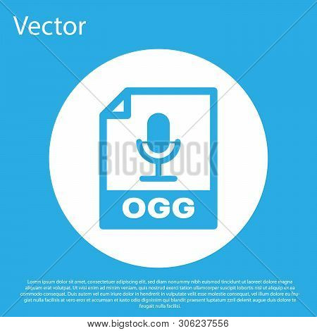 Blue Ogg File Document Icon. Download Ogg Button Icon Isolated On Blue Background. Ogg File Symbol. 