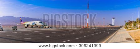 Arkia Airlines Airplane In New Ramon International Airport in Eilat,  Arava desert,  Israel, 2019