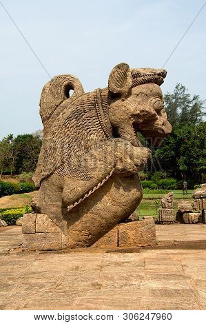 Stone Sculpture Of Roaring Simha-gaja (lion-elephant) At Sun Temple, Konark, Odisha (orrissa), India