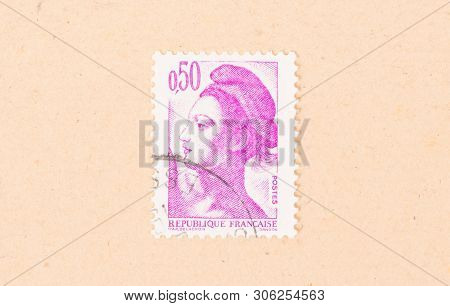 France - Circa 1980: A Stamp Printed In France Shows Portrait Of A Woman, Known As Liberty, After Eu