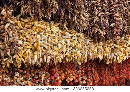 Various Kinds Of Dried Peppers, Red And Hot From Madeira Island Portugalia