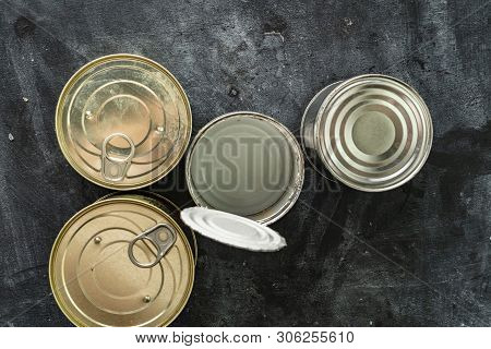 Opened Tin Can On The Table Without Leftovers From The Food, Meal Concervations