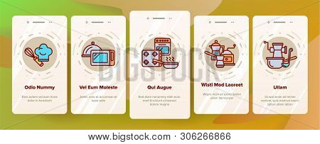 Cooking Items Vector Onboarding Mobile App Page Screen. Cooking Accessories Illustrations. Kitchen E