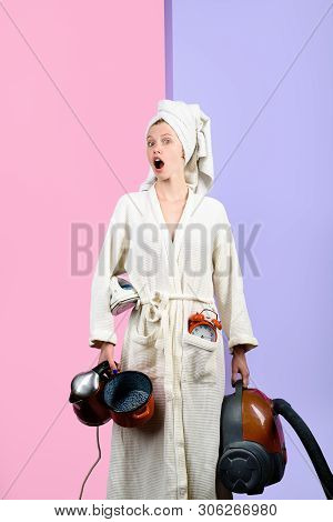 Multitasking Woman. Busy Woman Mother. Supermom Or Superwoman. Multitasking Job Mom. Housekeeper Wom