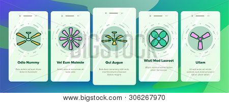 Ceiling Fans, Propellers Vector Onboarding Mobile App Page Screen. Electric Indoor Fans. Air Conditi