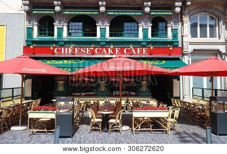 Brussels Old Town ,belgium - May 27, 2019 : English Style Facade Of The Cheese Cake America Style Ca