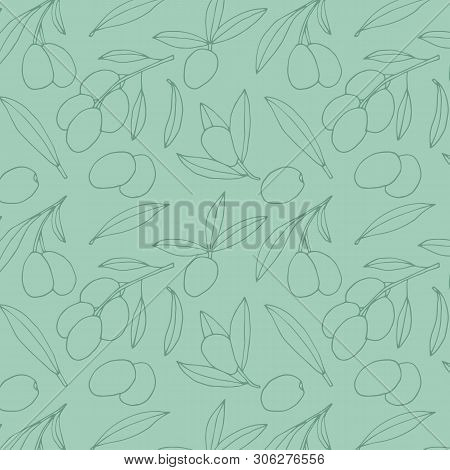 Olive Branches Hand Drawing Pattern. Vector Oliva Oil Background.