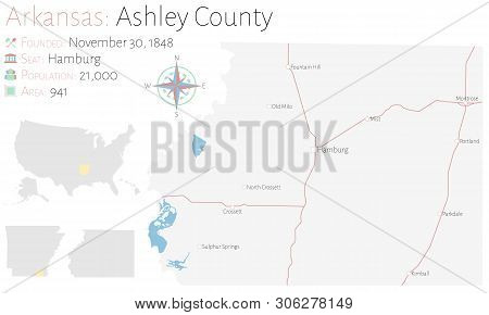 Large And Detailed Map Of Ashley County In Arkansas, Usa.