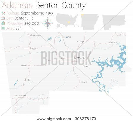Large And Detailed Map Of Benton County In Arkansas, Usa.