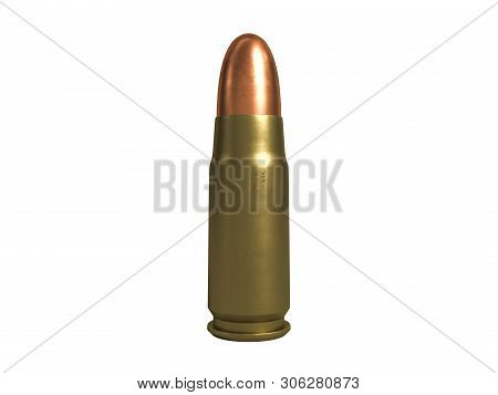 Pistol Cartridge 7.62x23 Mm, Russian And Soviet Army, Isolated. 3d Rendering